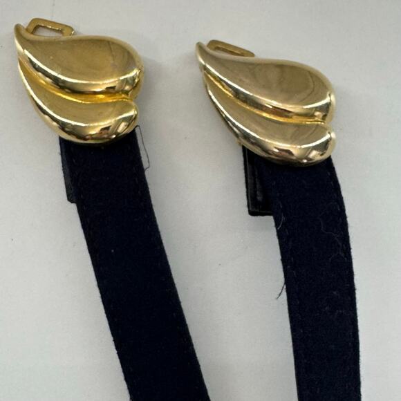 Vtg 80s Gold Tone Sea Shell Belt Buckle Black Velvet  Size 8 Adjustable - Picture 2 of 8